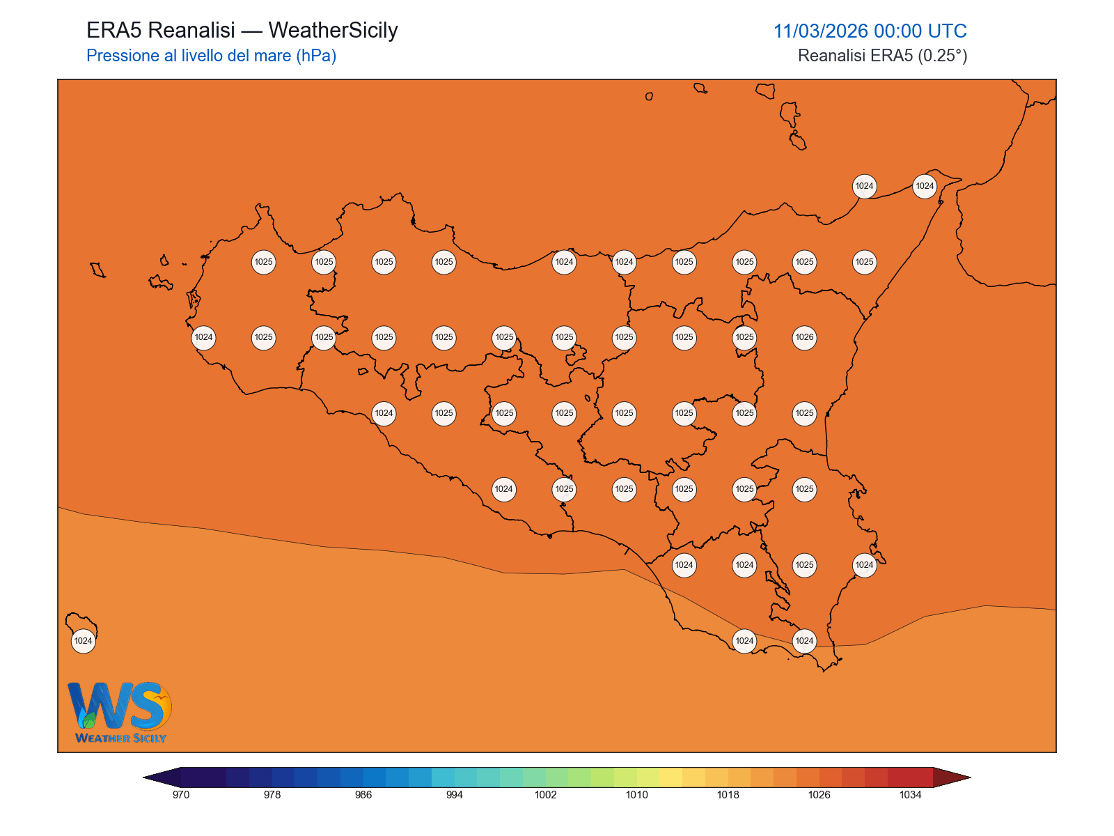 Pressione al livello del mare · 2026031100