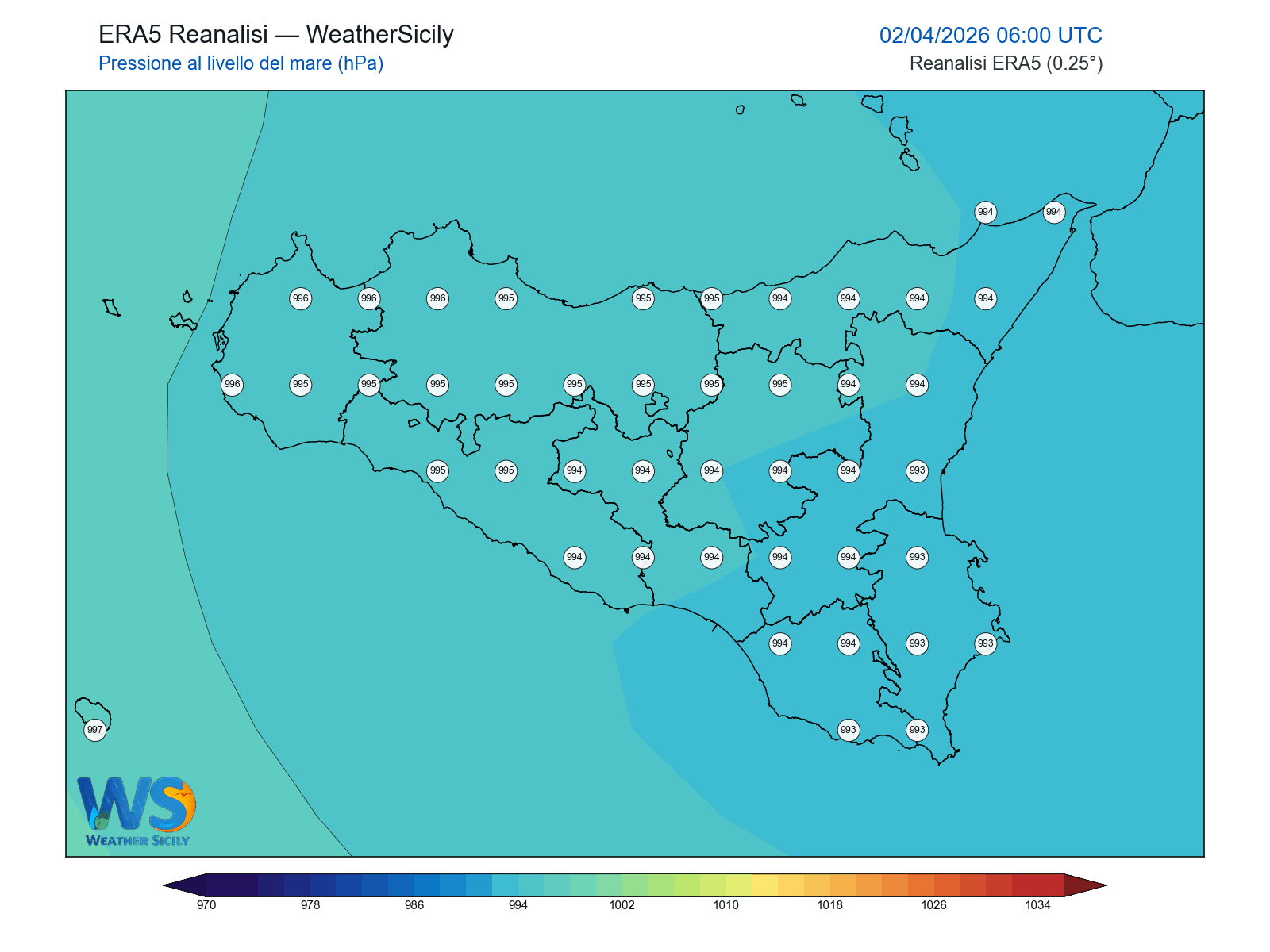 Pressione al livello del mare · 2026040206