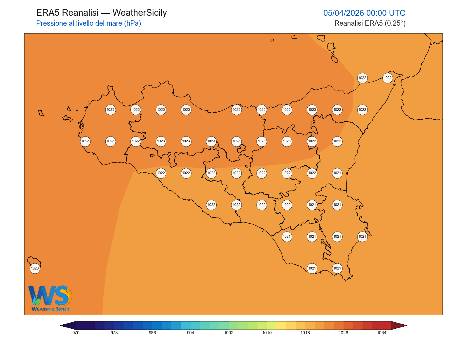 Pressione al livello del mare · 2026040500