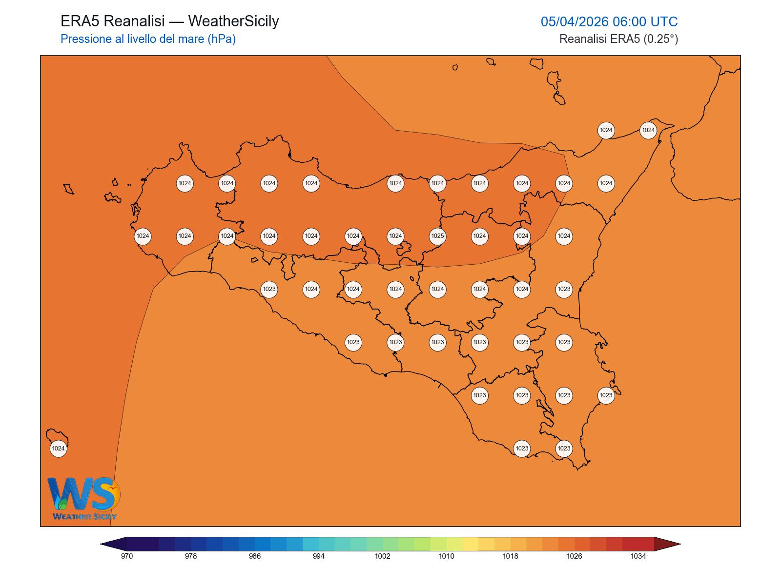 Pressione al livello del mare · 2026040506