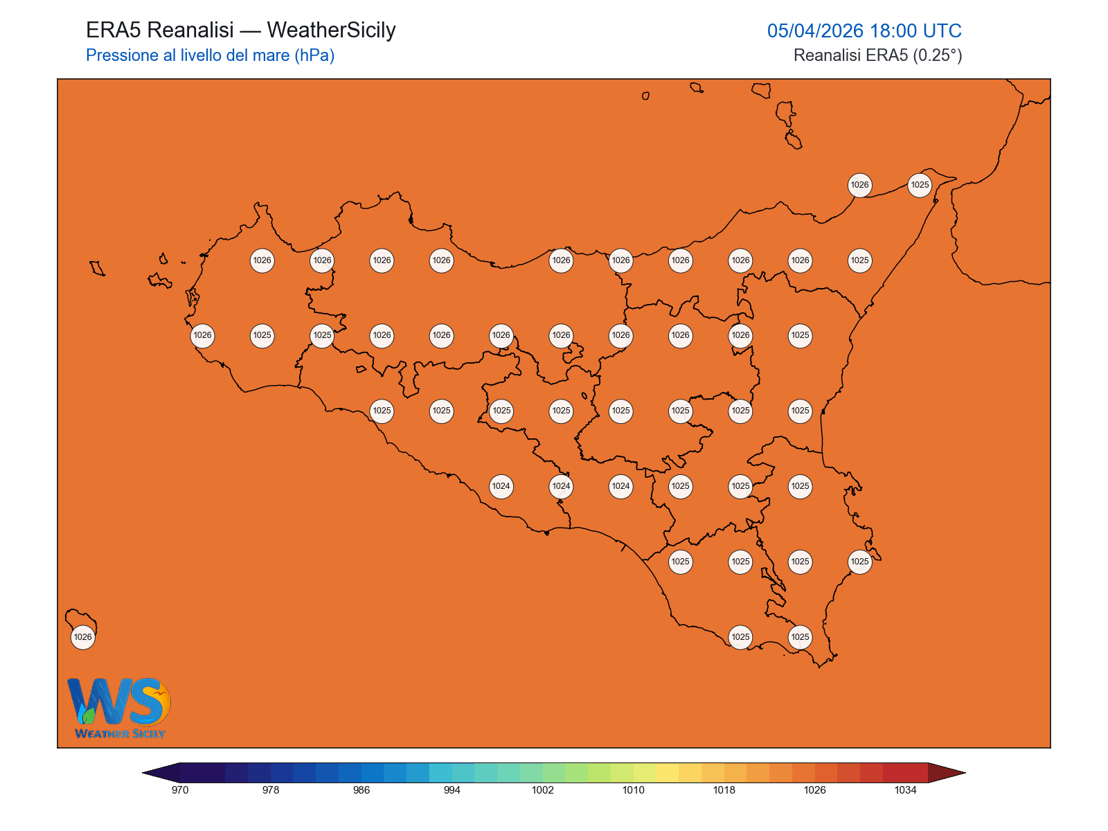 Pressione al livello del mare · 2026040518