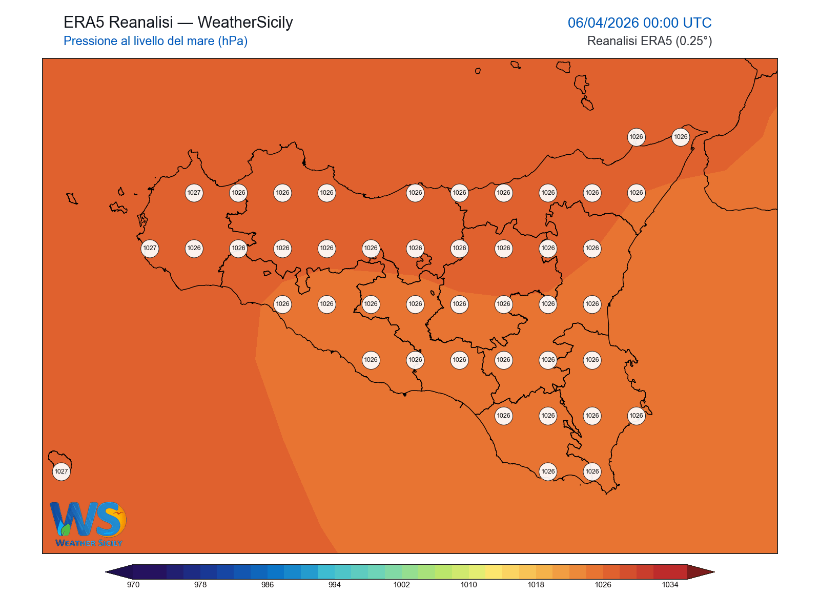 Pressione al livello del mare · 2026040600