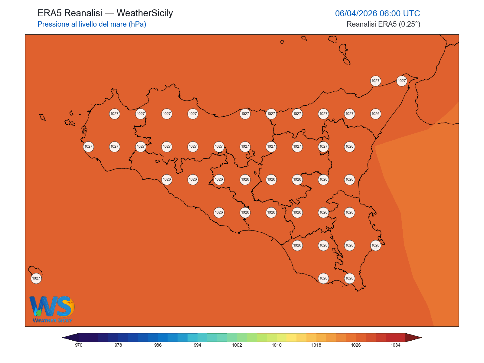 Pressione al livello del mare · 2026040606