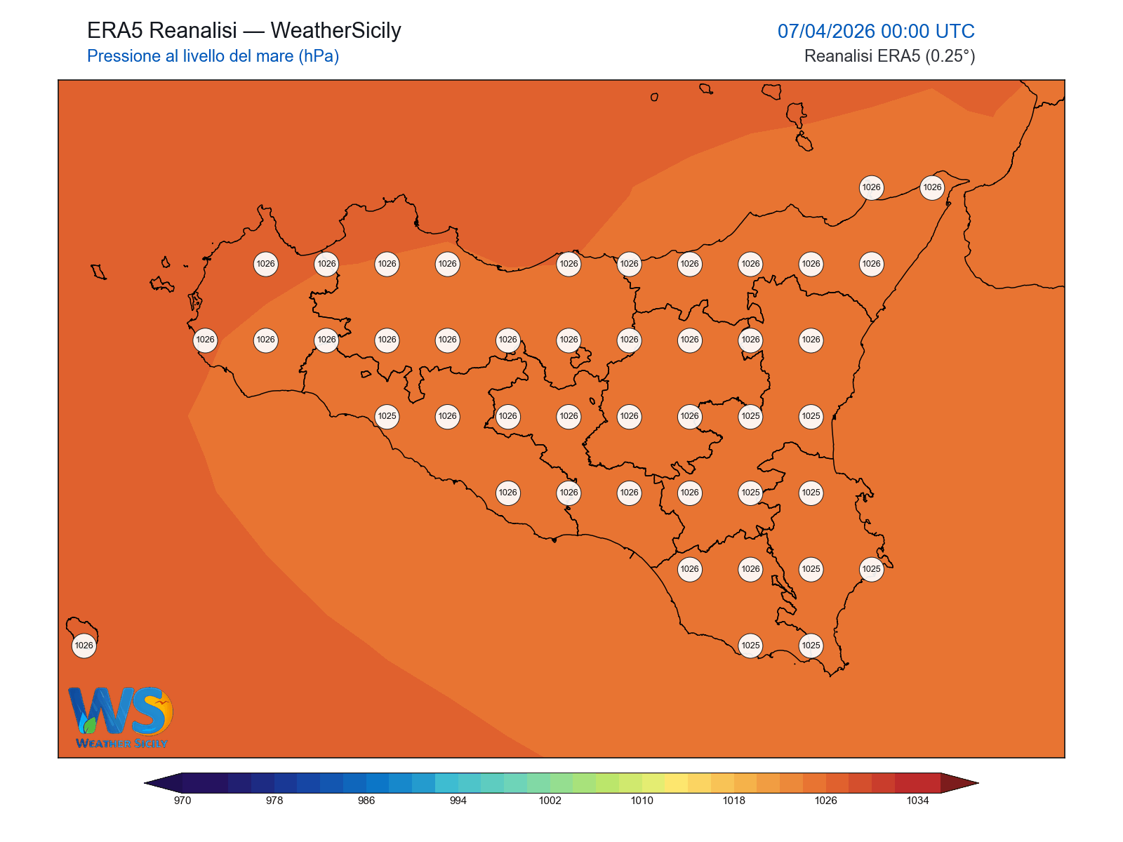 Pressione al livello del mare · 2026040700