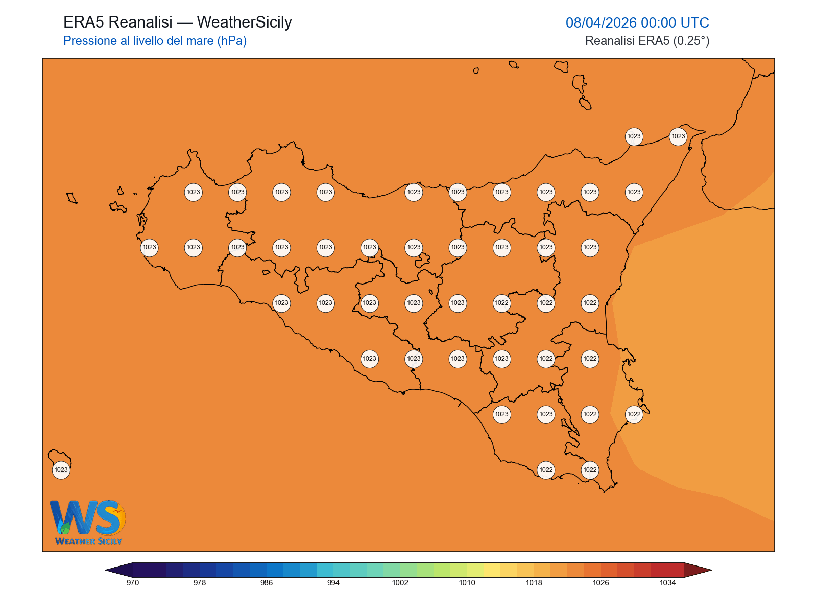 Pressione al livello del mare · 2026040800