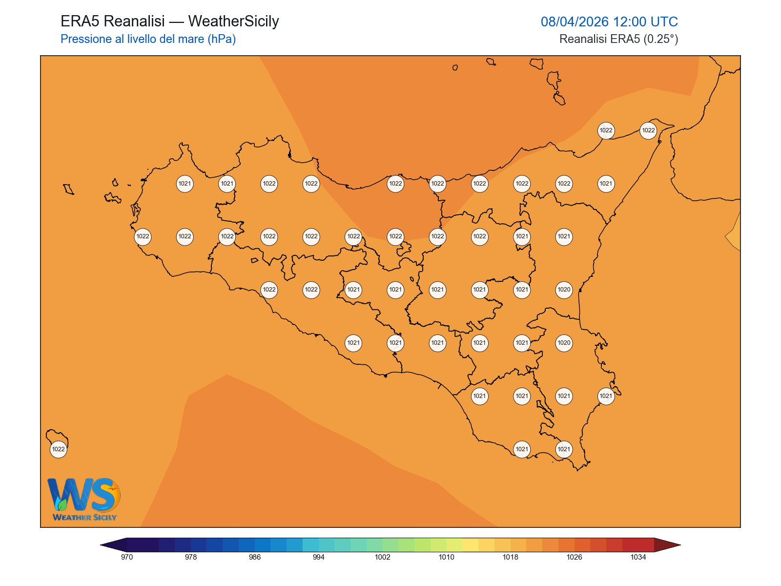 Pressione al livello del mare · 2026040812