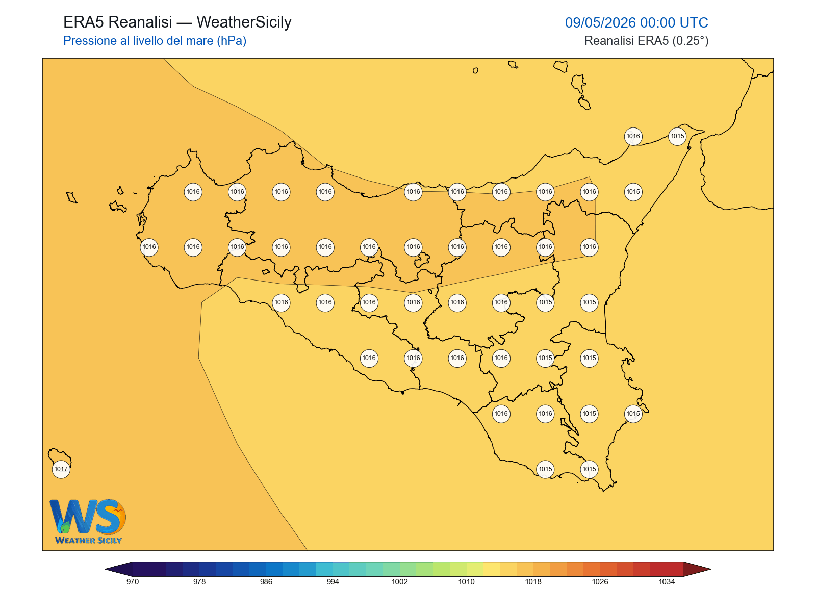Pressione al livello del mare · 2026050900