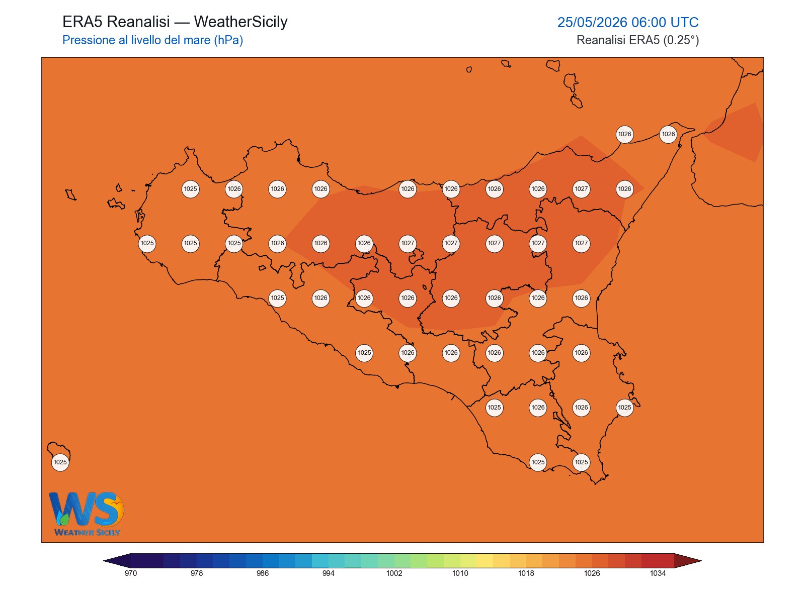 Pressione al livello del mare · 2026052506