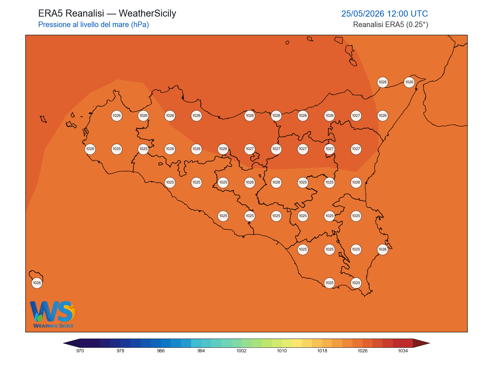 Pressione al livello del mare · 2026052512