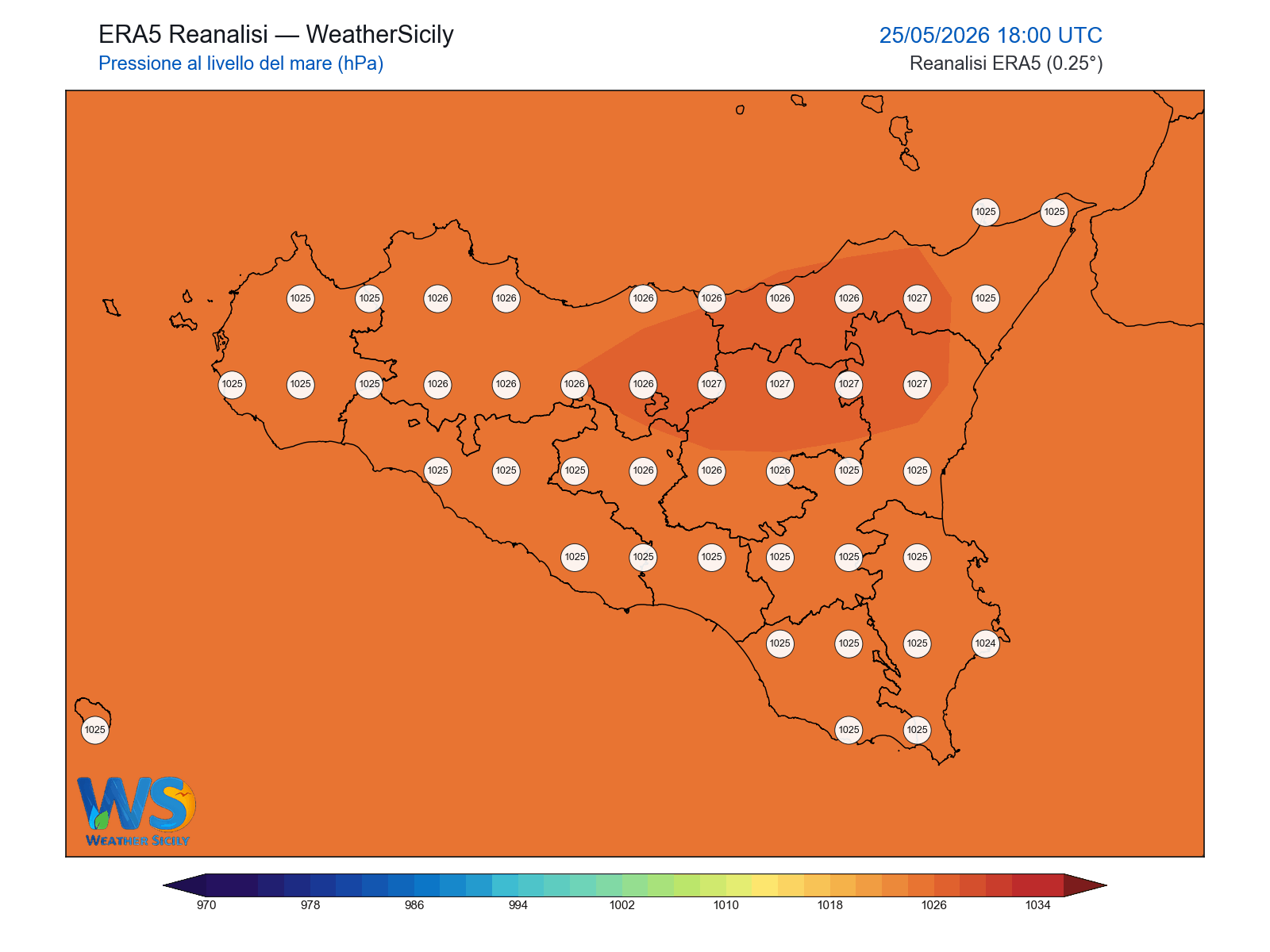 Pressione al livello del mare · 2026052518