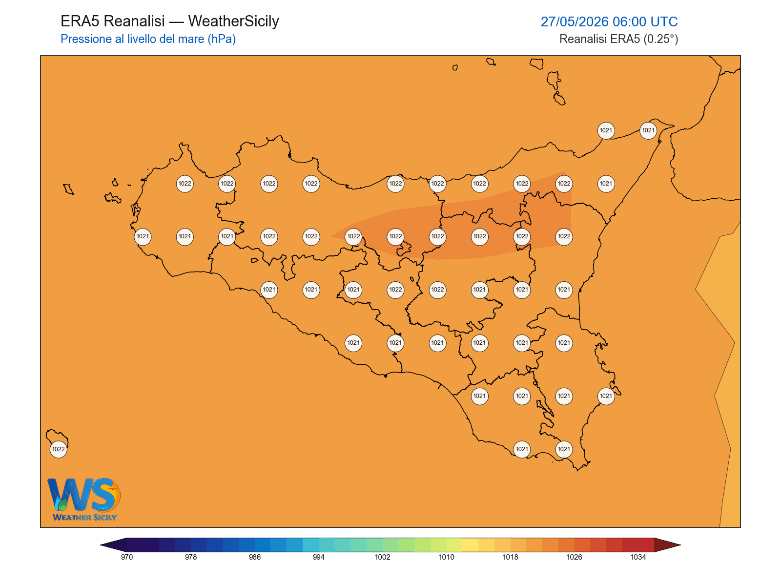 Pressione al livello del mare · 2026052706