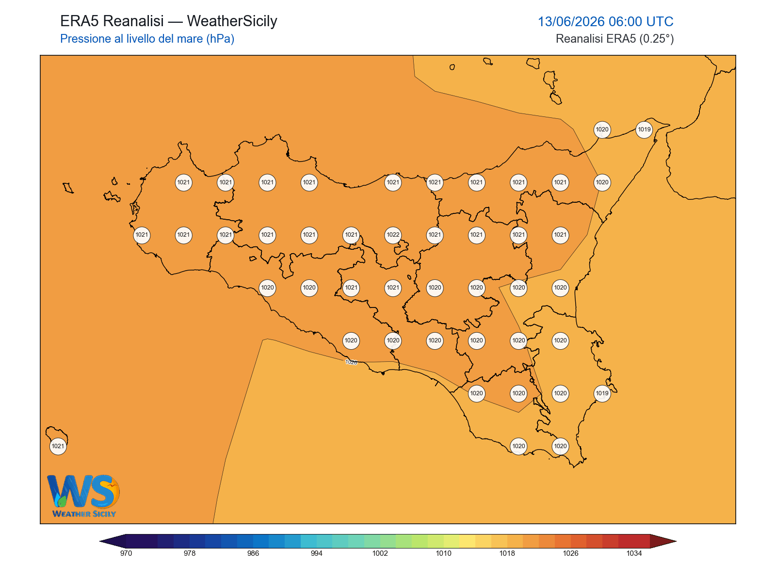 Pressione al livello del mare · 2026061306