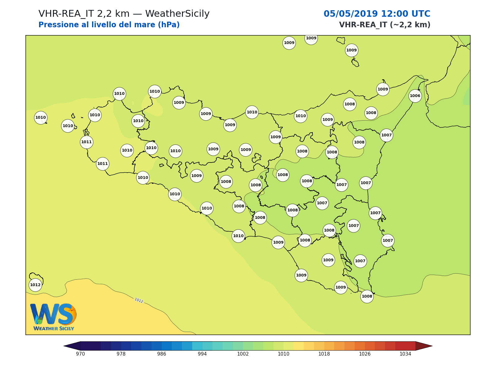 Pressione al livello del mare · 2019050512