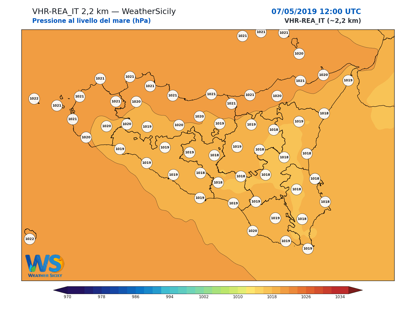 Pressione al livello del mare · 2019050712