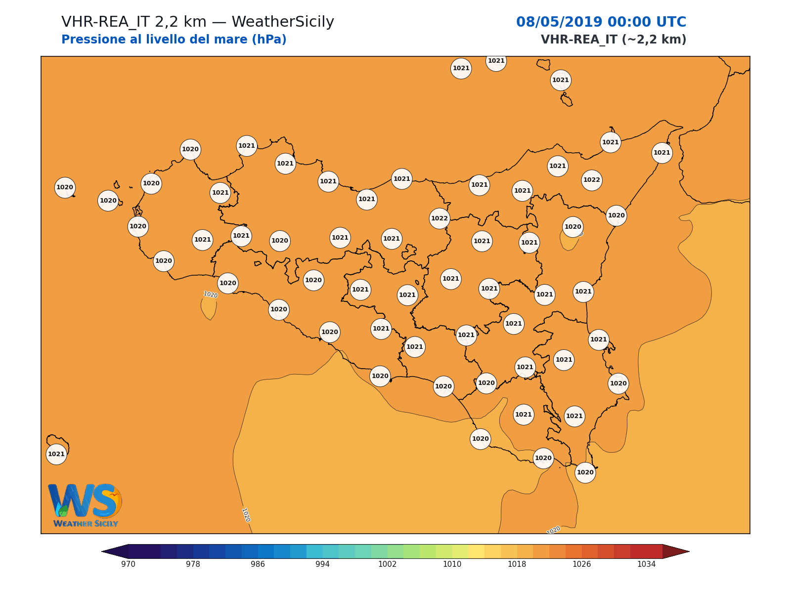 Pressione al livello del mare · 2019050800