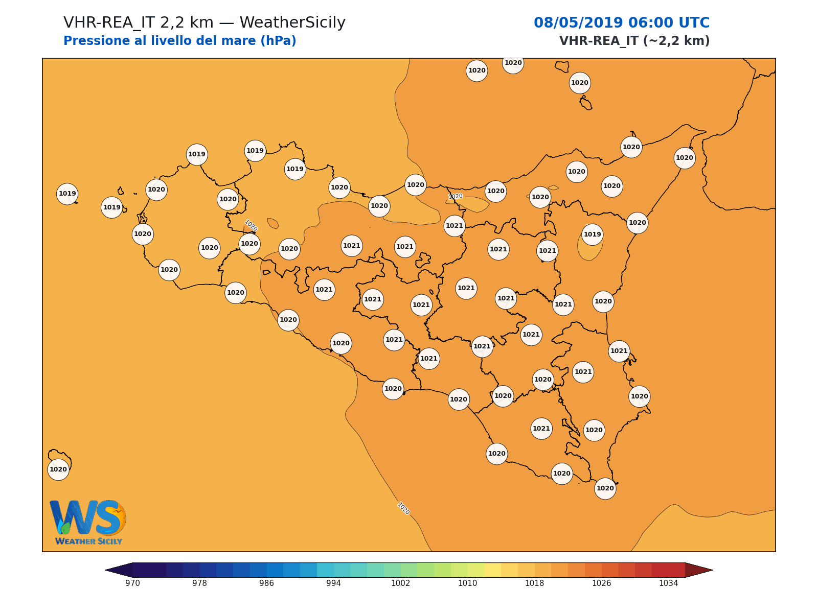 Pressione al livello del mare · 2019050806