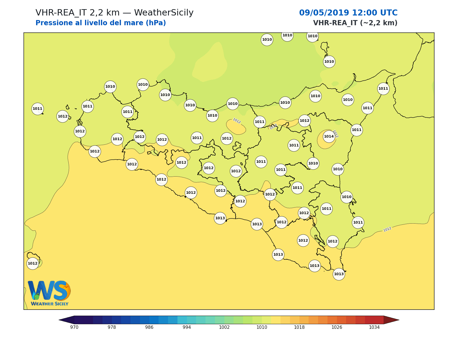 Pressione al livello del mare · 2019050912