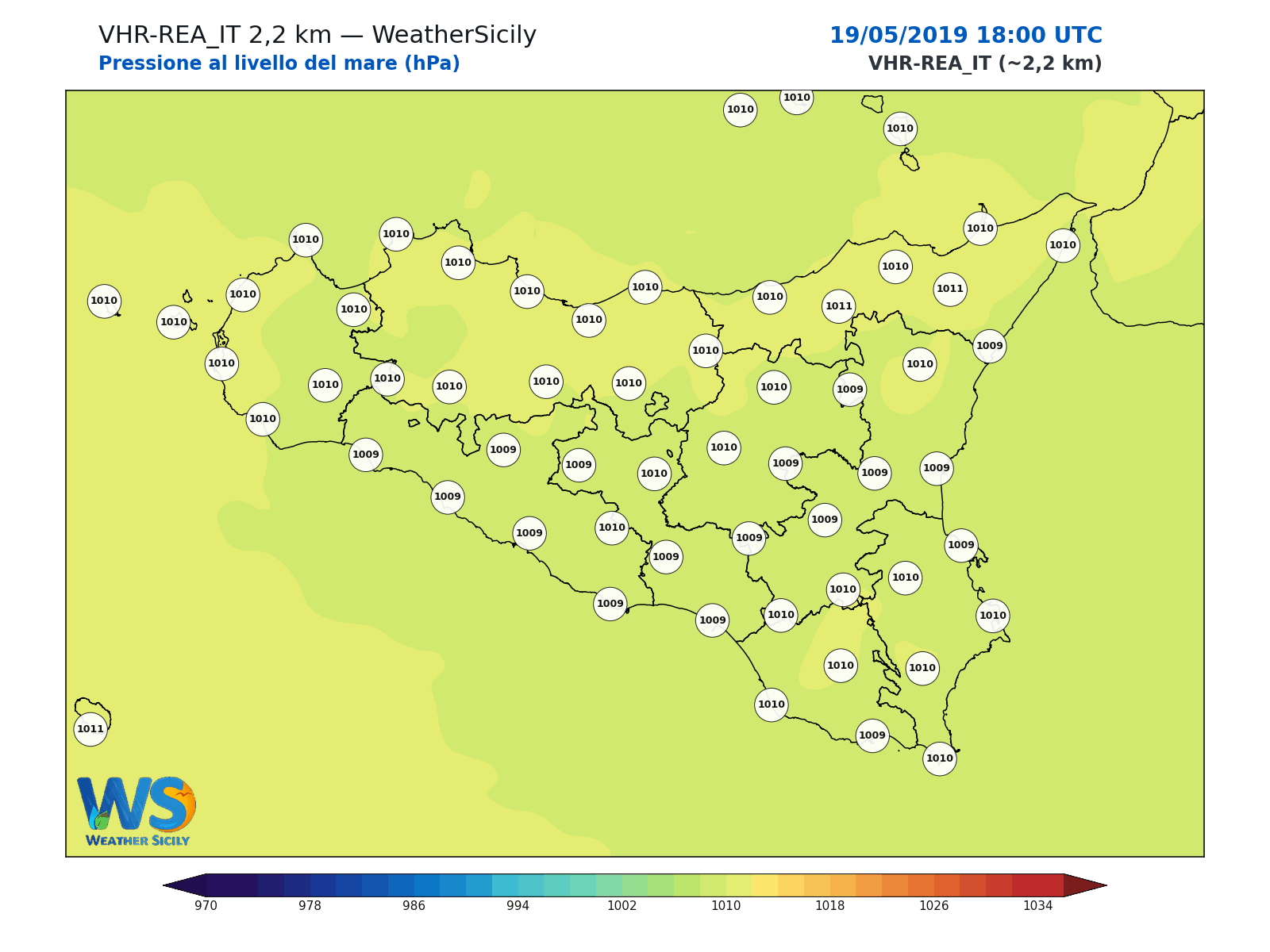 Pressione al livello del mare · 2019051918