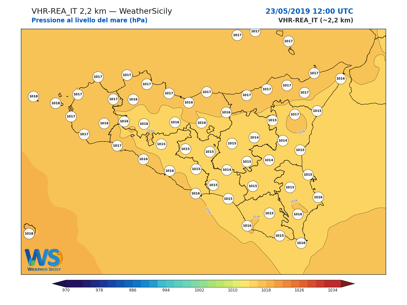 Pressione al livello del mare · 2019052312