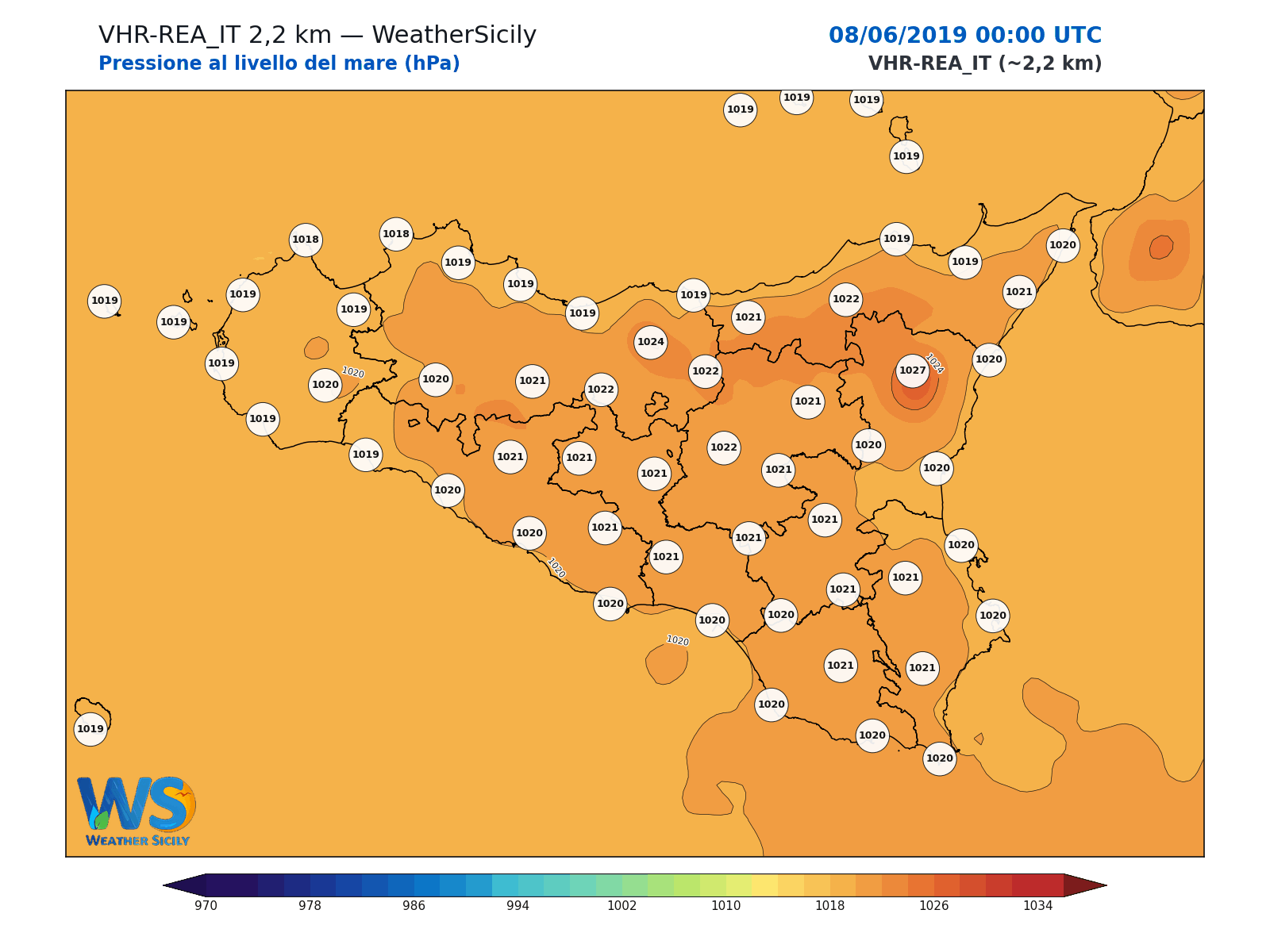 Pressione al livello del mare · 2019060800