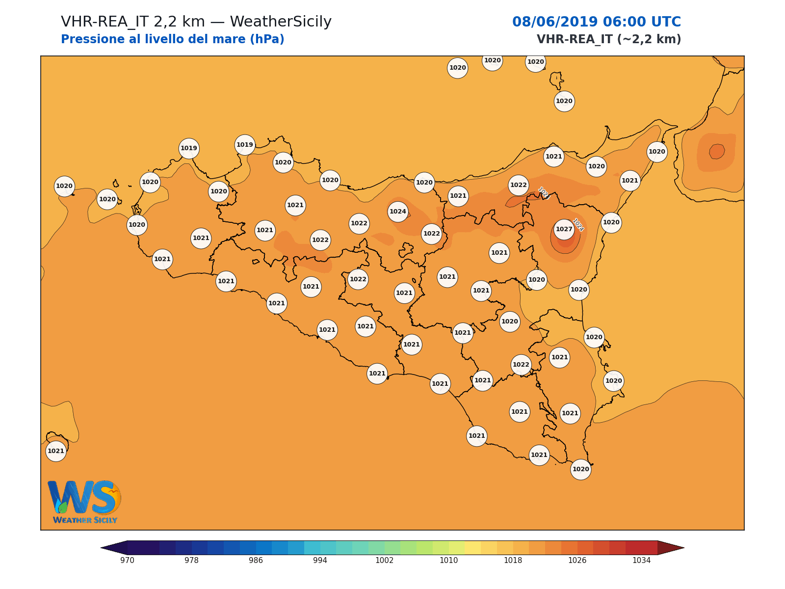 Pressione al livello del mare · 2019060806