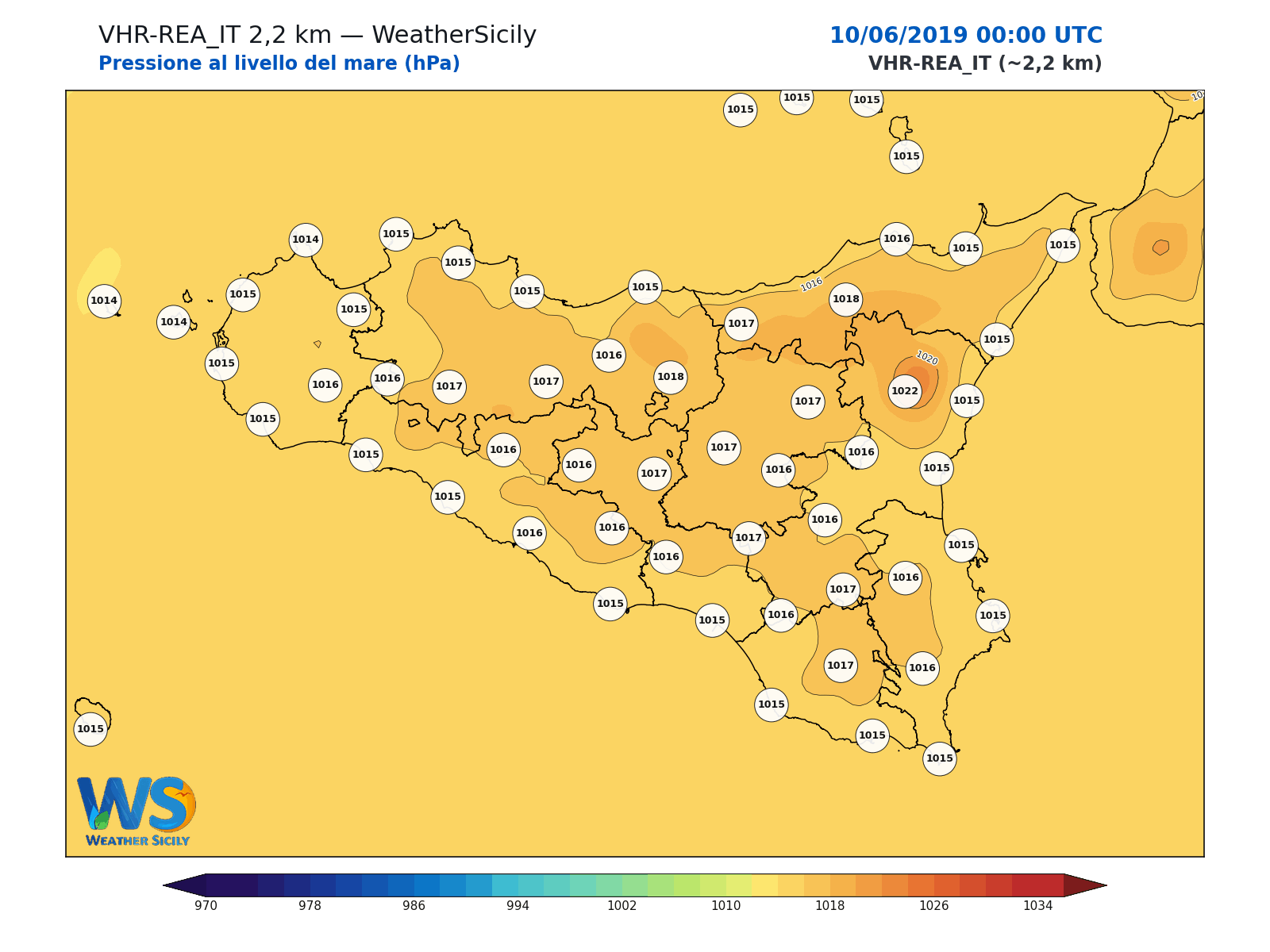 Pressione al livello del mare · 2019061000