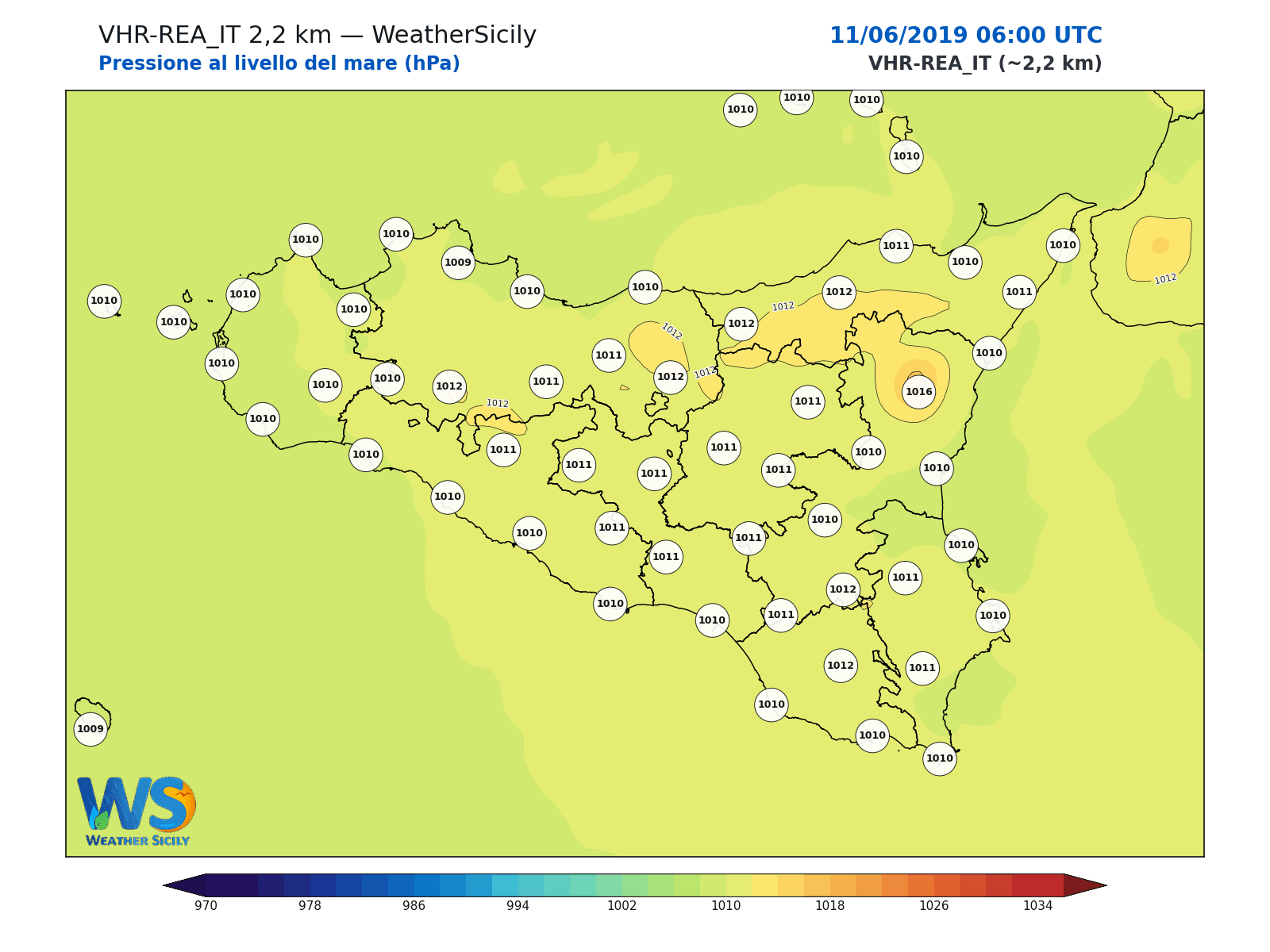 Pressione al livello del mare · 2019061106