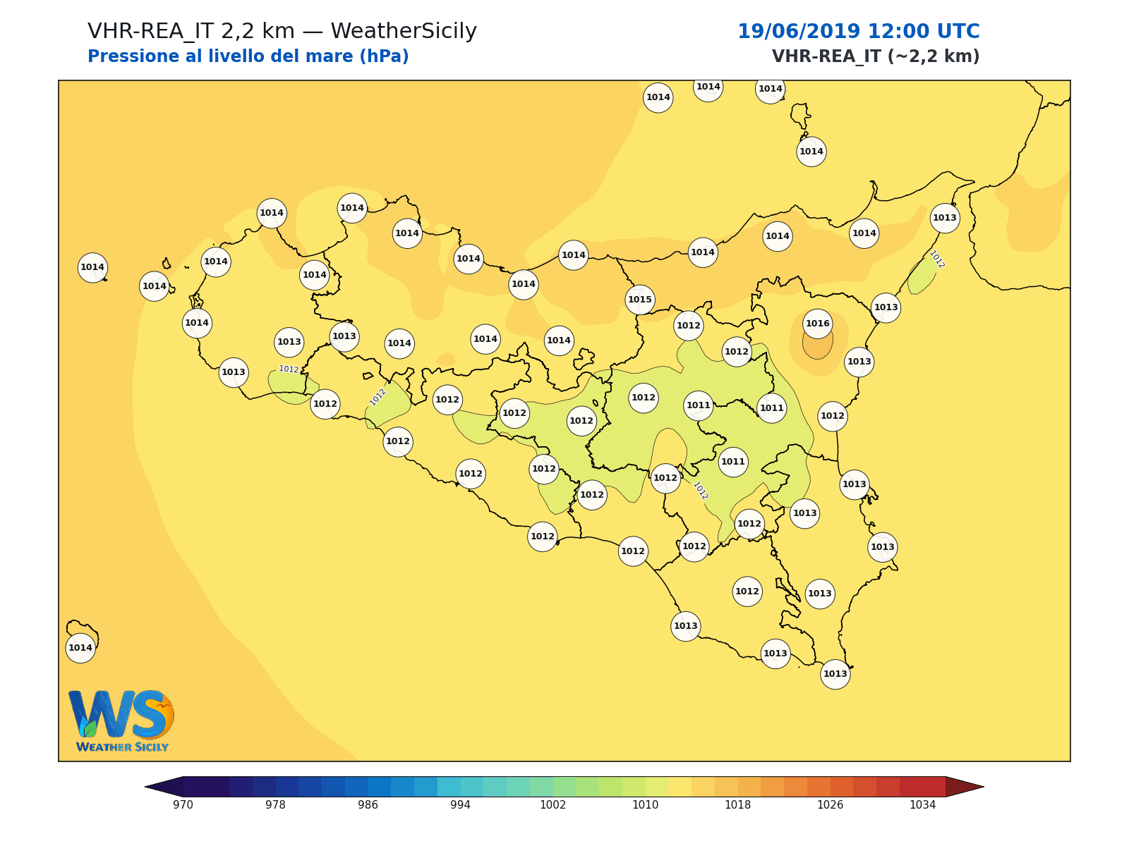 Pressione al livello del mare · 2019061912