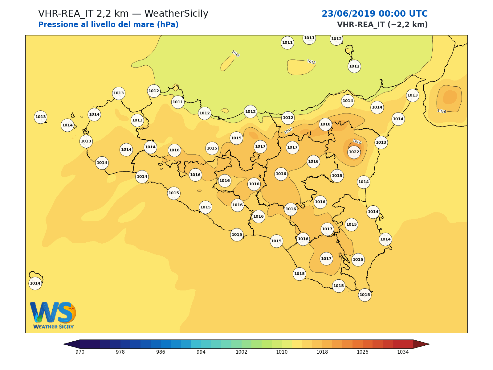 Pressione al livello del mare · 2019062300