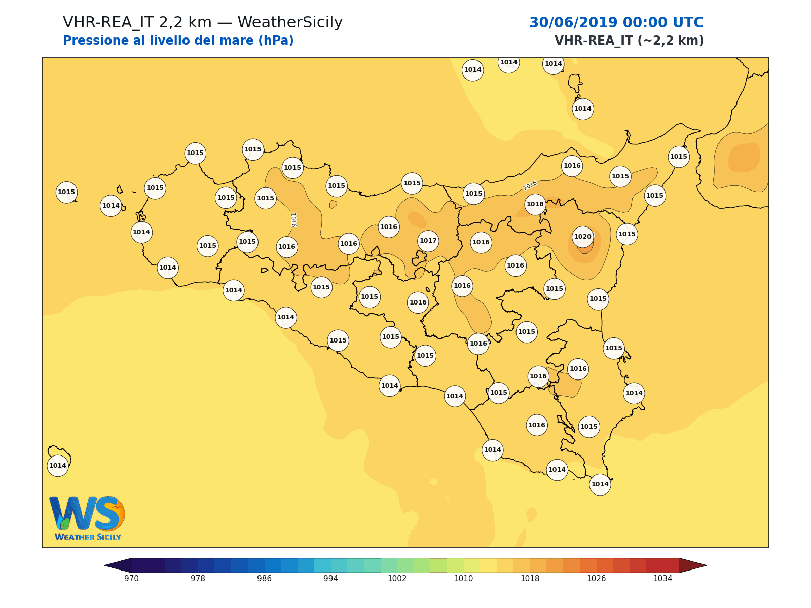 Pressione al livello del mare · 2019063000