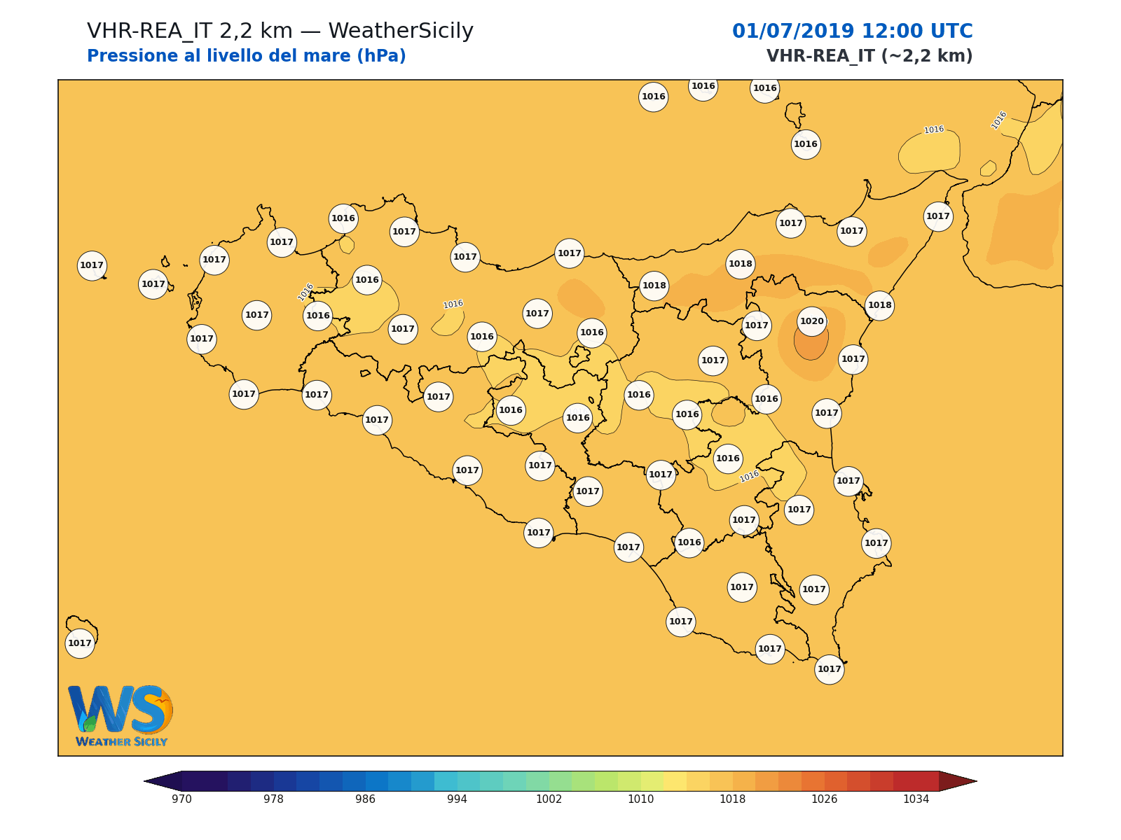 Pressione al livello del mare · 2019070112