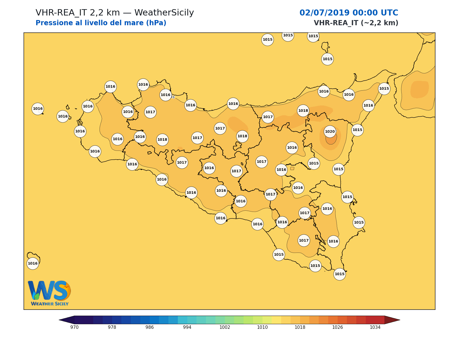 Pressione al livello del mare · 2019070200