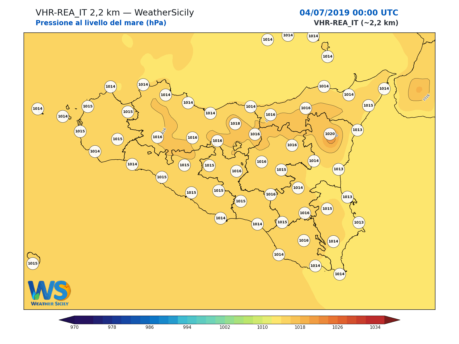 Pressione al livello del mare · 2019070400