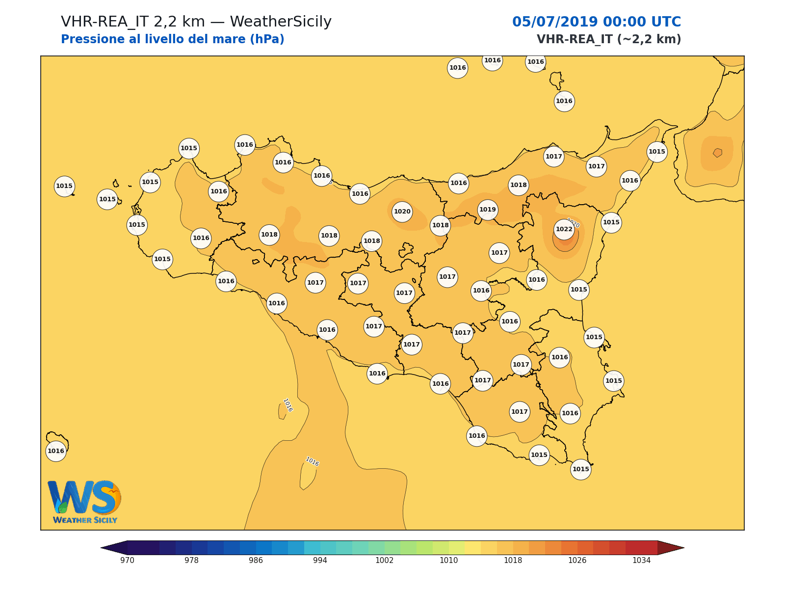 Pressione al livello del mare · 2019070500