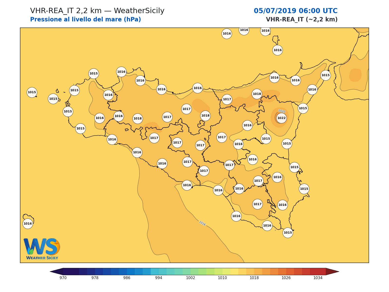 Pressione al livello del mare · 2019070506