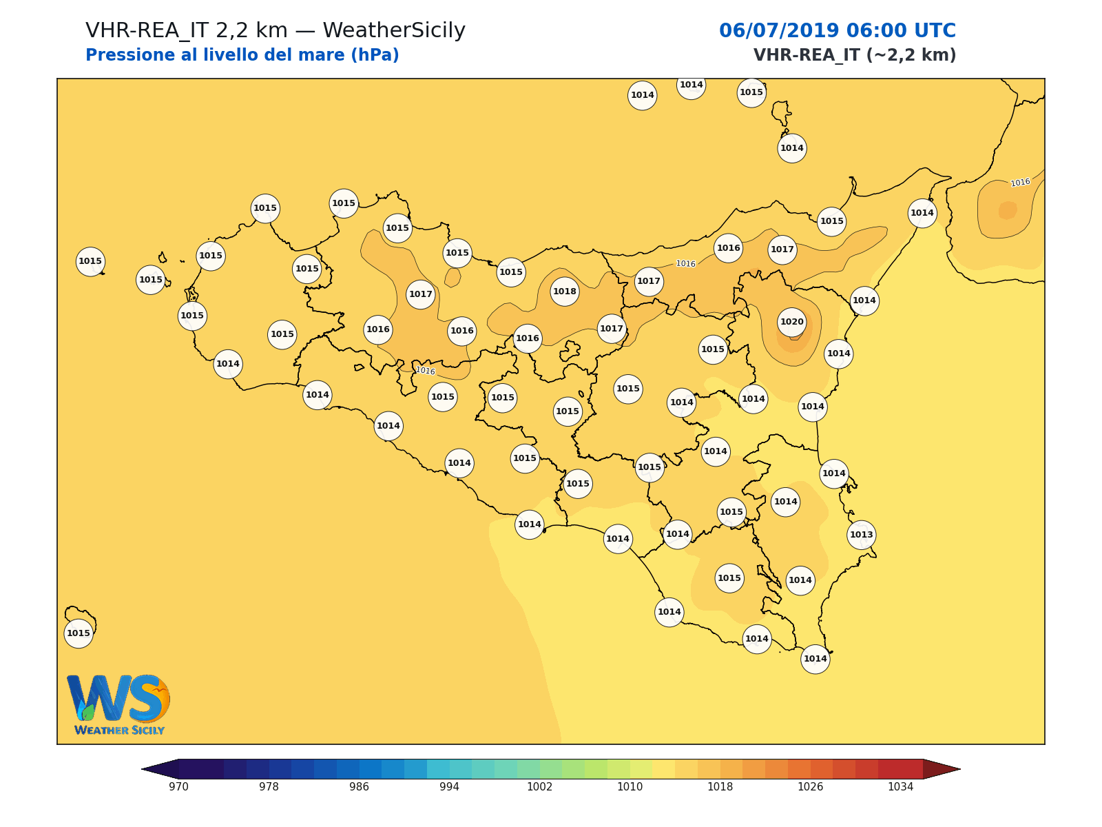 Pressione al livello del mare · 2019070606