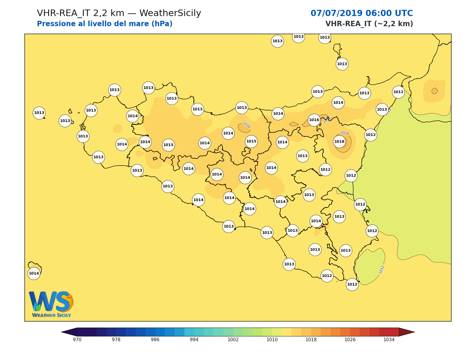 Pressione al livello del mare · 2019070706