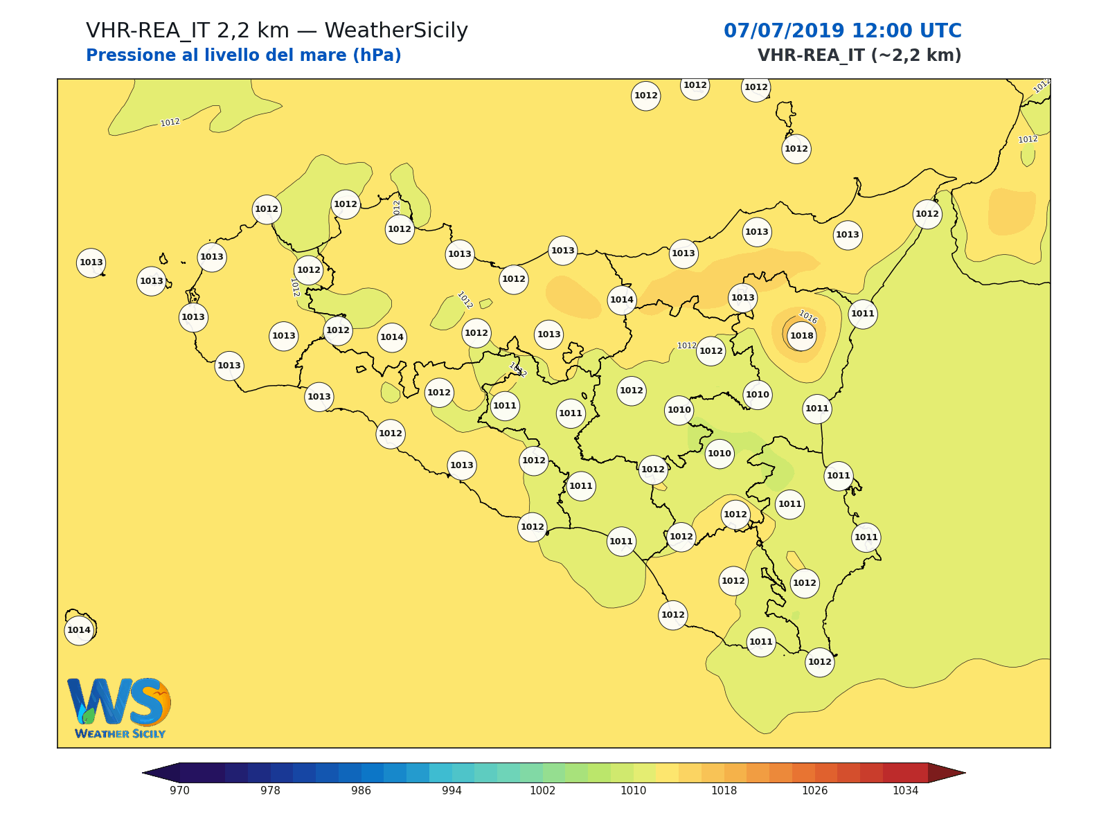 Pressione al livello del mare · 2019070712