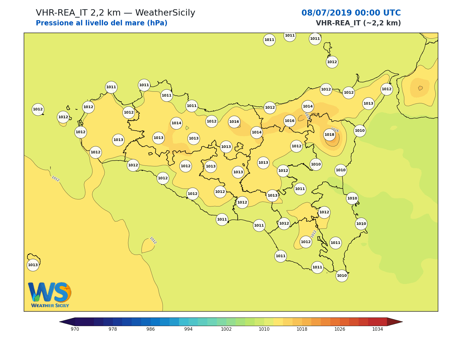 Pressione al livello del mare · 2019070800