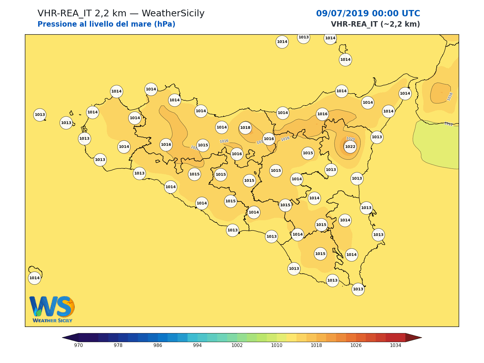 Pressione al livello del mare · 2019070900