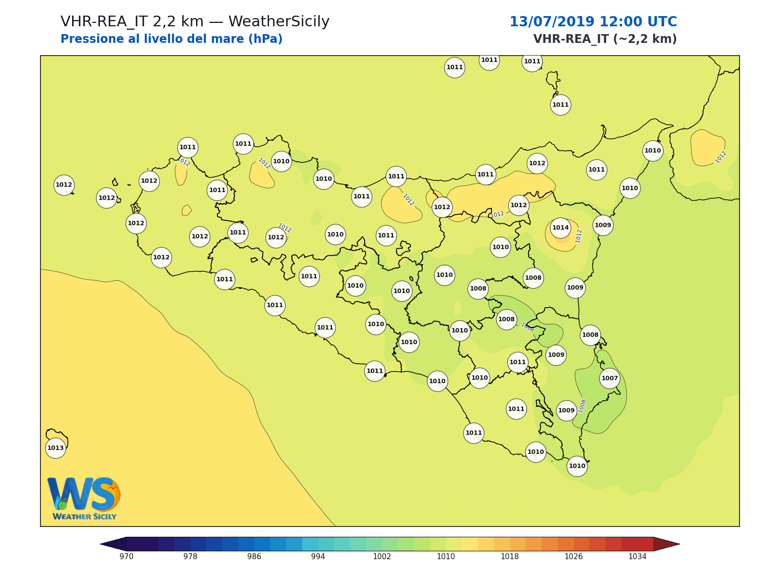 Pressione al livello del mare · 2019071312