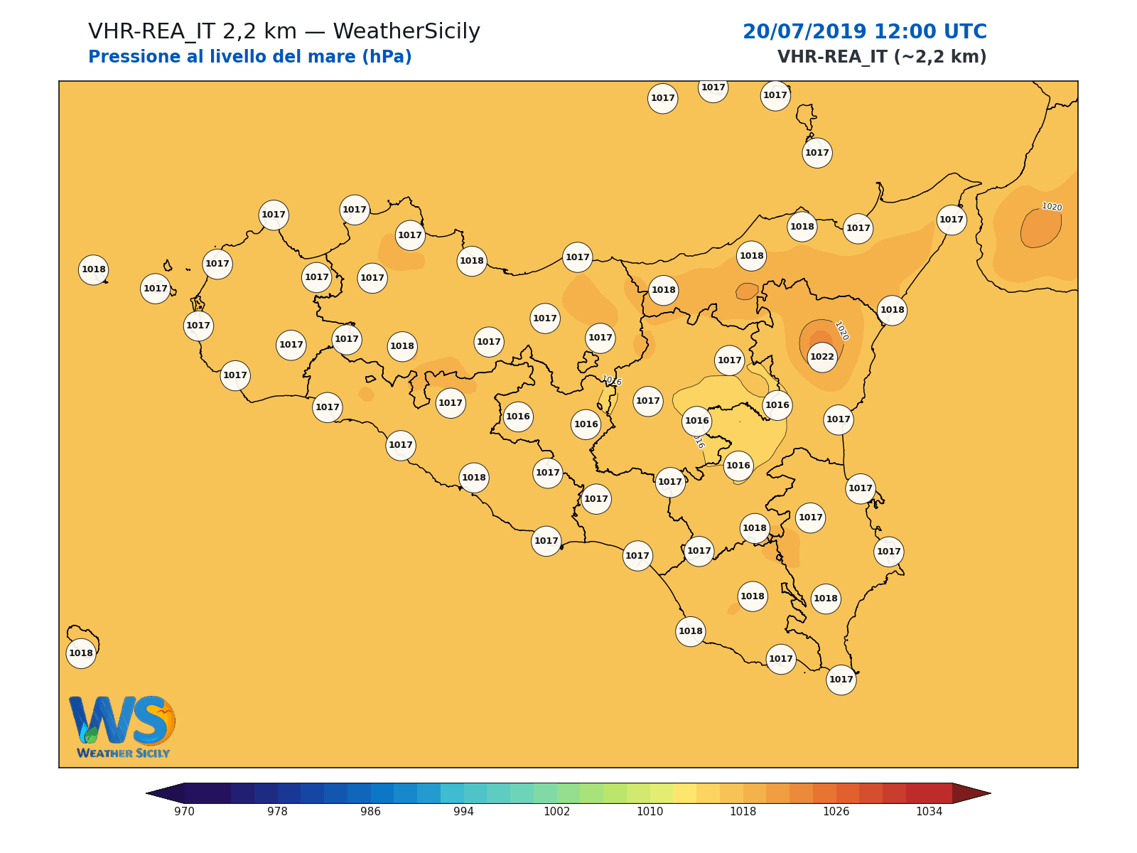 Pressione al livello del mare · 2019072012