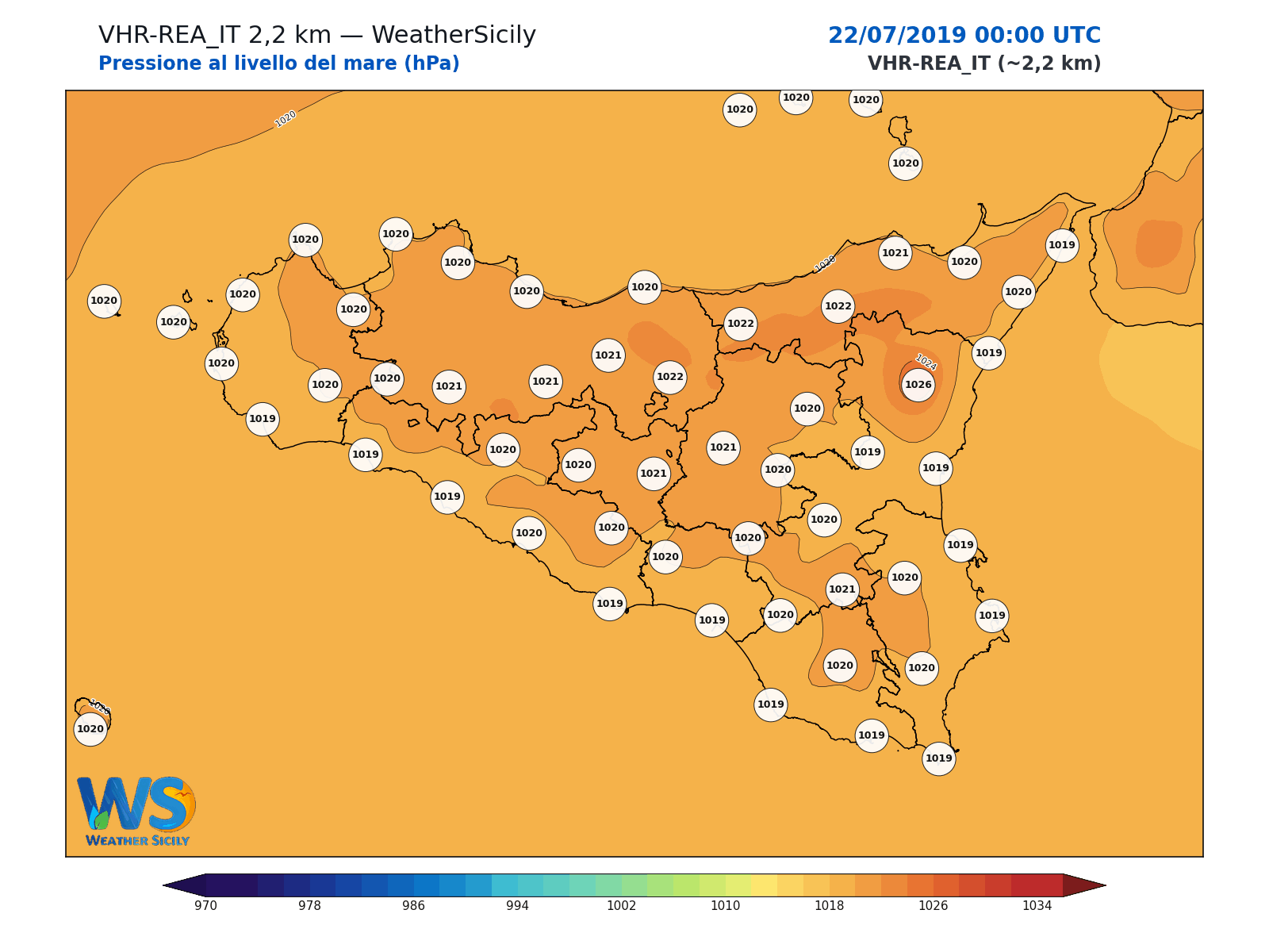 Pressione al livello del mare · 2019072200