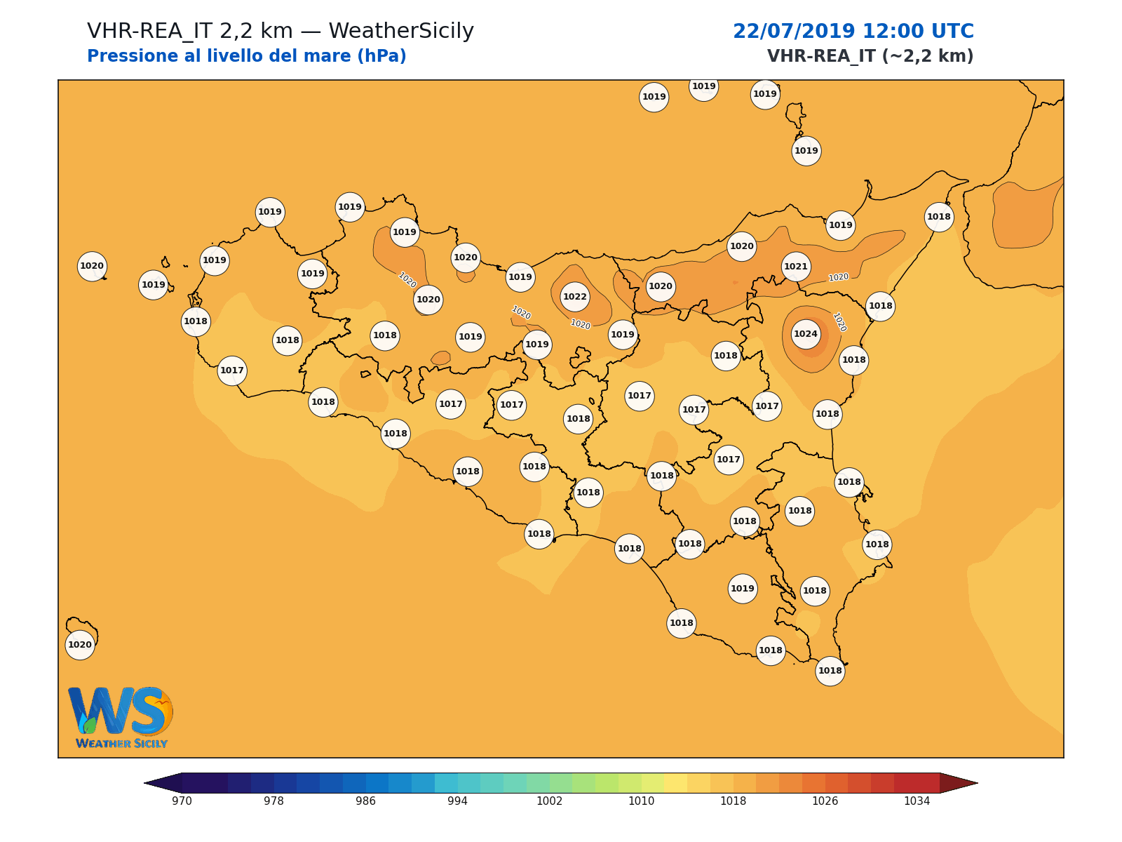 Pressione al livello del mare · 2019072212