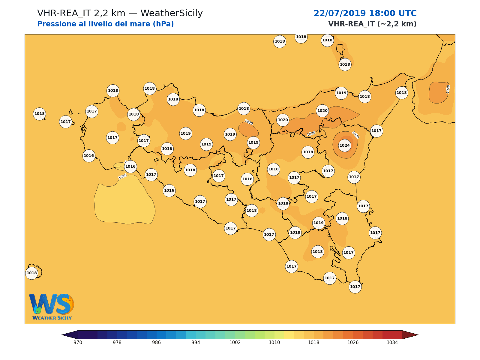 Pressione al livello del mare · 2019072218