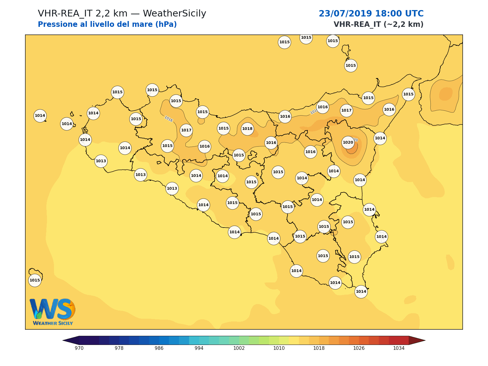 Pressione al livello del mare · 2019072318