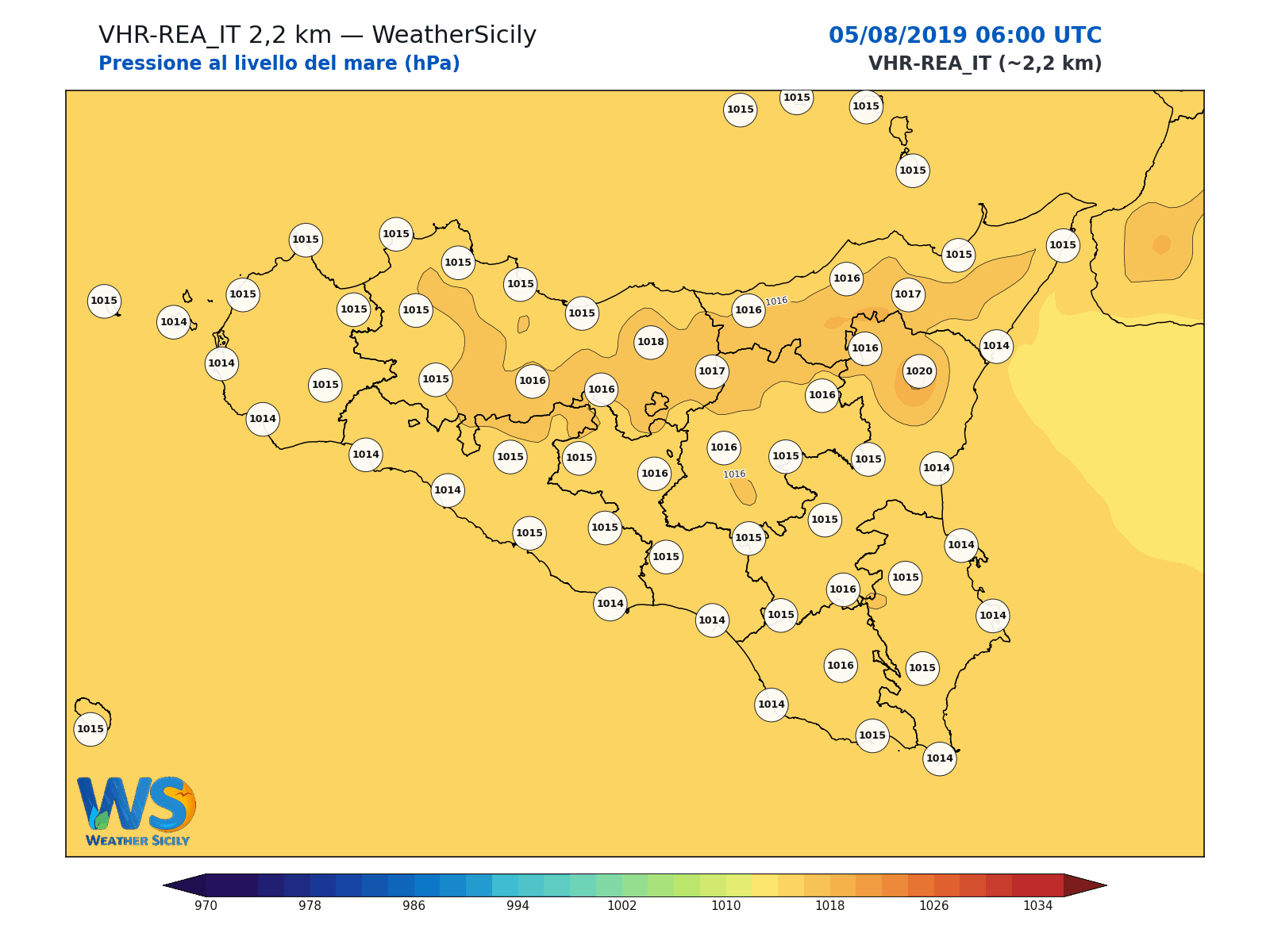 Pressione al livello del mare · 2019080506