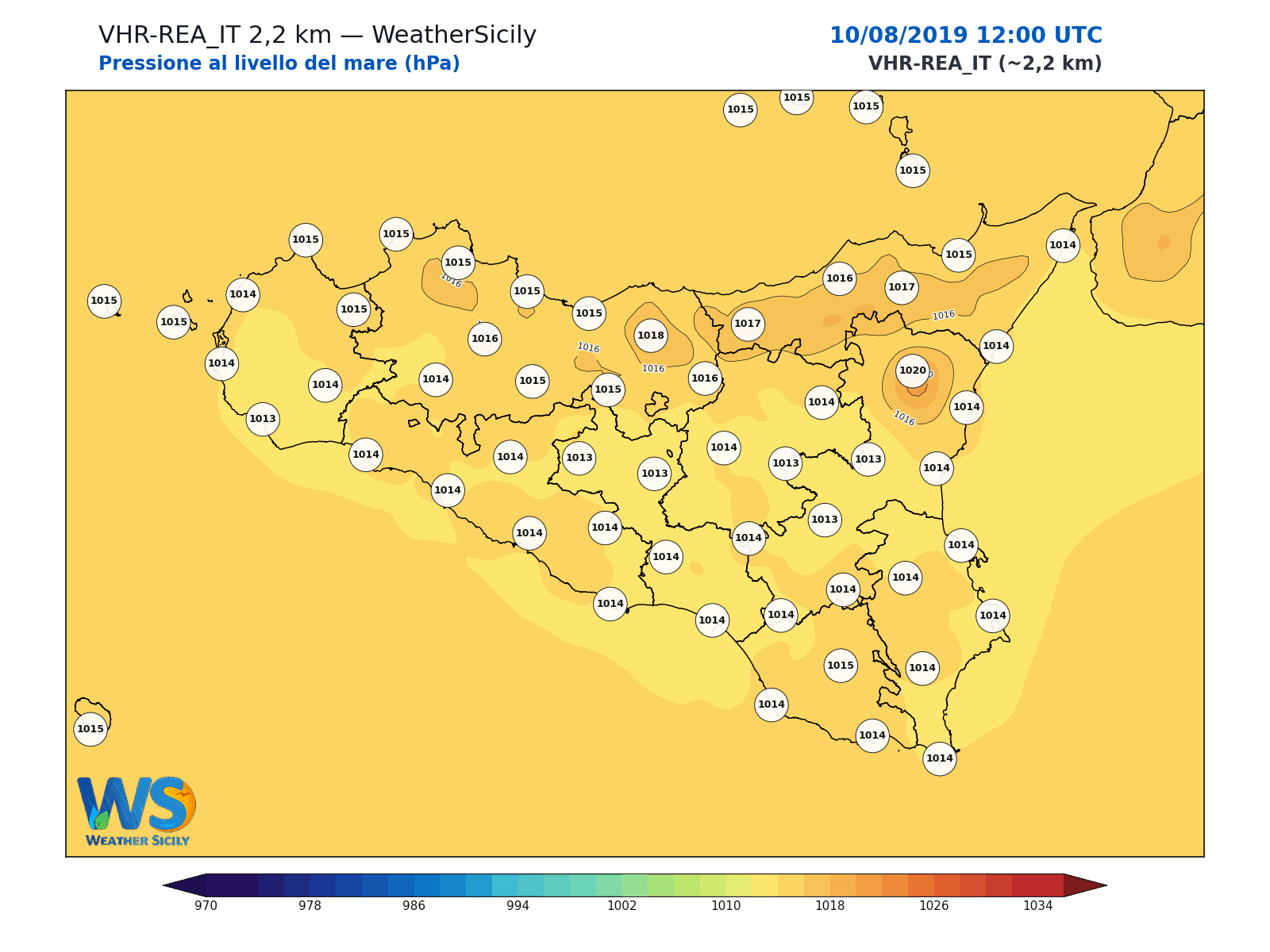 Pressione al livello del mare · 2019081012