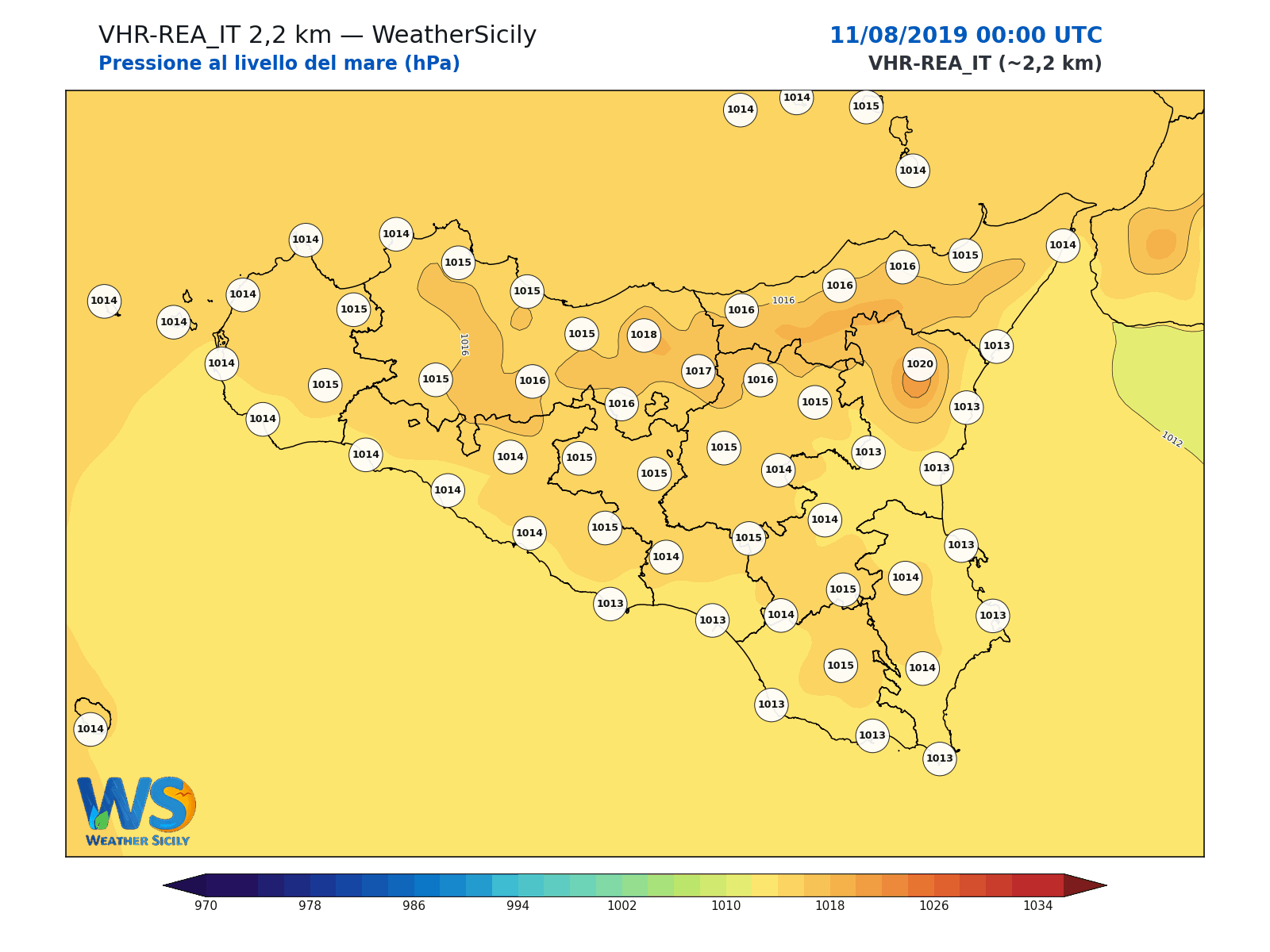 Pressione al livello del mare · 2019081100