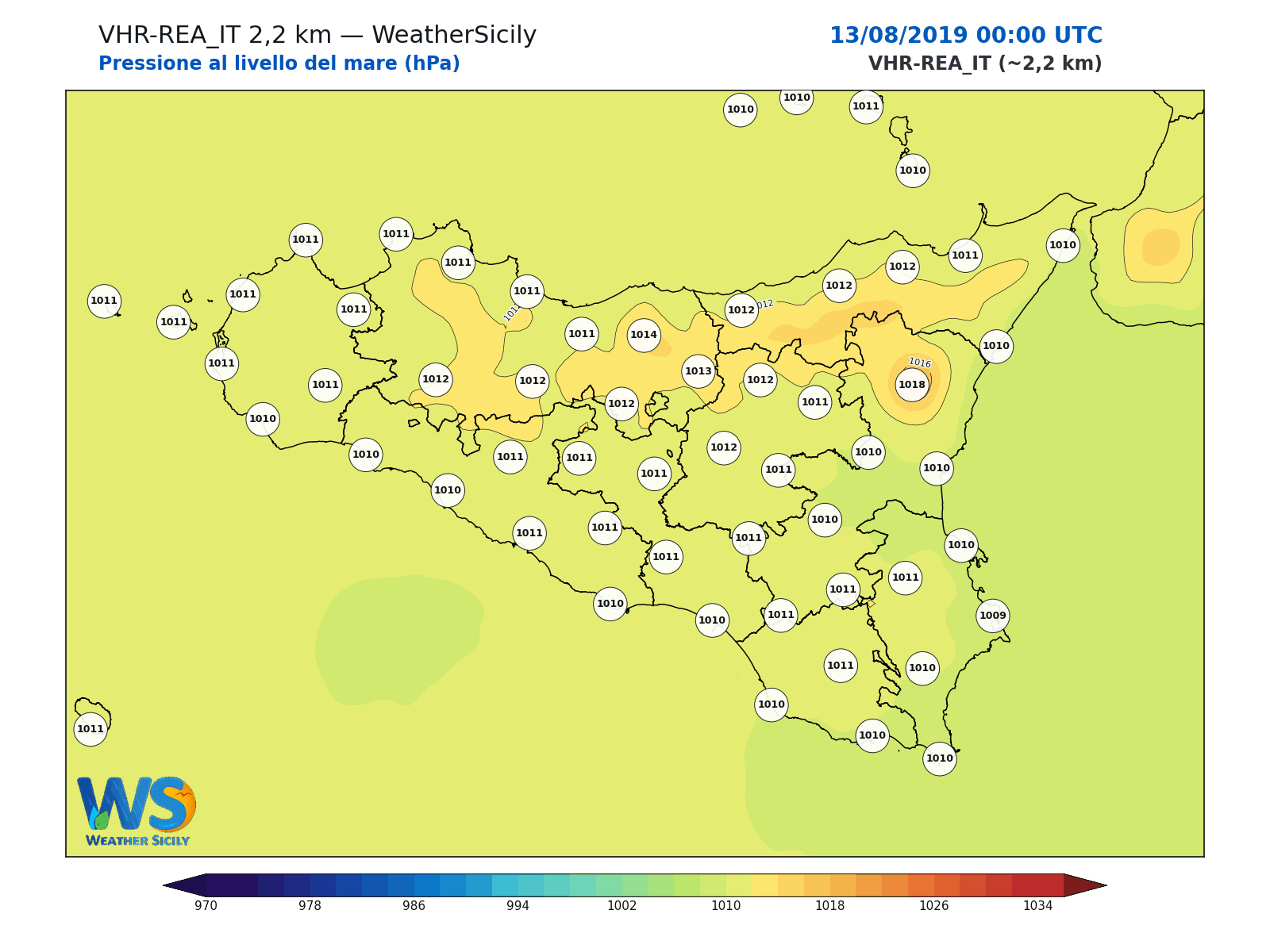 Pressione al livello del mare · 2019081300